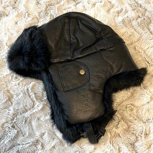 MAD BOMBER, NWOT Leather and Rabbit Fur Trapper Hat, Size L